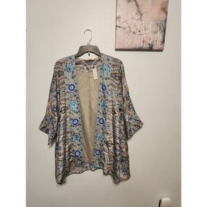 NWT Soft Surroundings Embroidered Medina Topper Kimono L/XL Blue Gray Boho